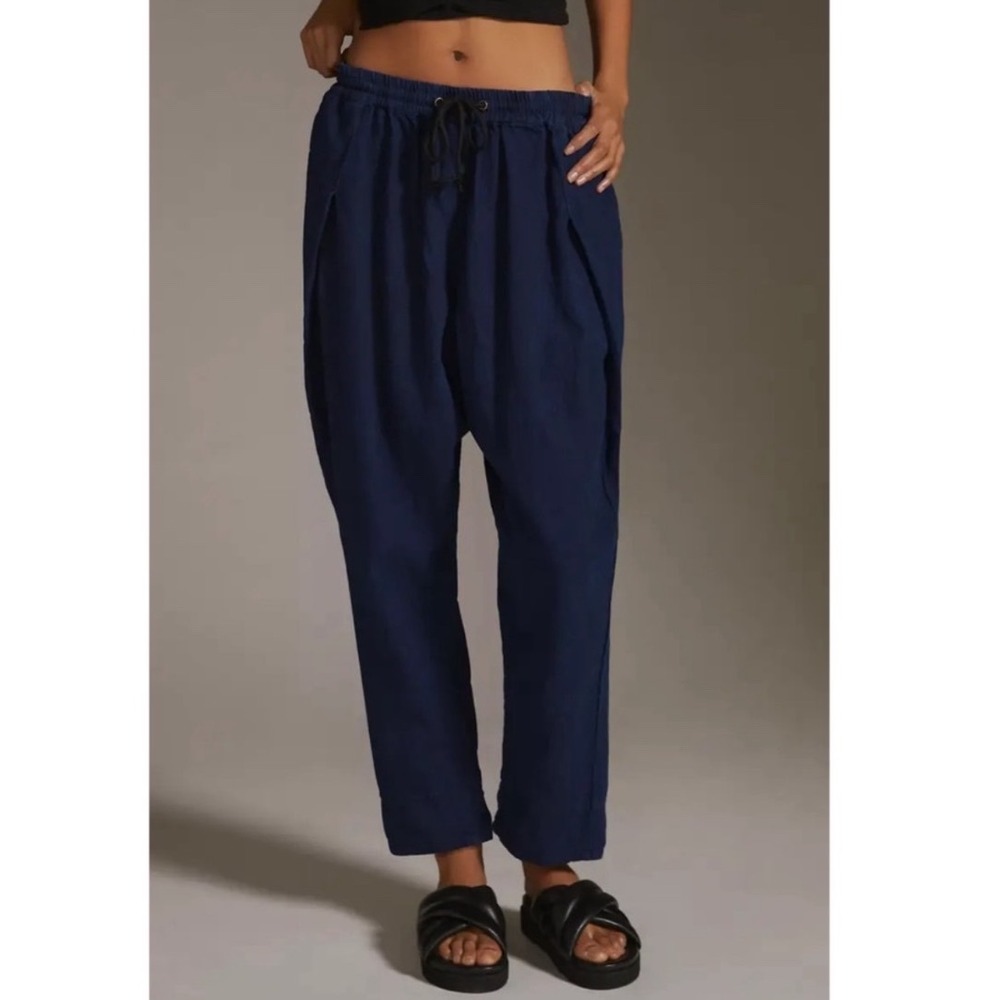 Pilcro Anthropologie Linen‎ Cotton Lantern Pants Blue Drop Crotch Small NWT